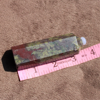 Bloodstone tower with natural patterns, ideal for meditation and healing practices
