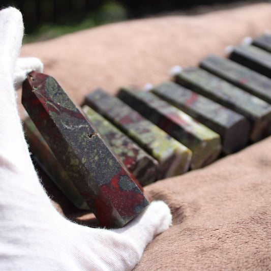 Elegant Bloodstone tower with natural color patterns, perfect for healing and decoration