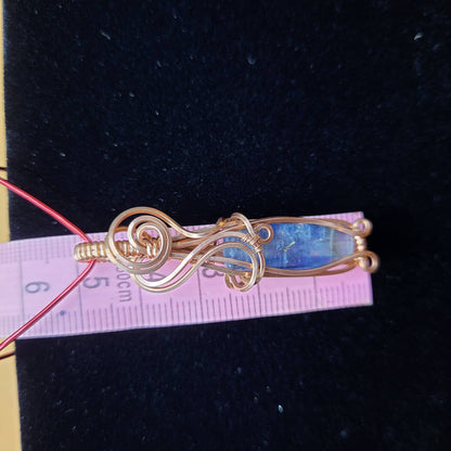 Handcrafted Copper Wire Pendant with Blue Kyanite Gemstone on Red Cord Necklace