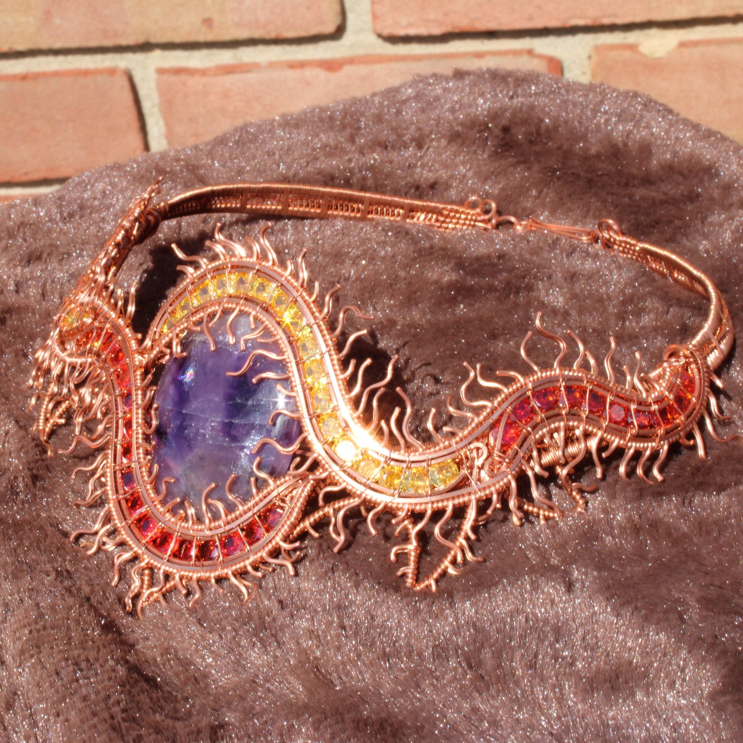 Centipede Choker Necklace Gothic Fantasy Wire Wrapped Jewelry with vibrant colors and unique design