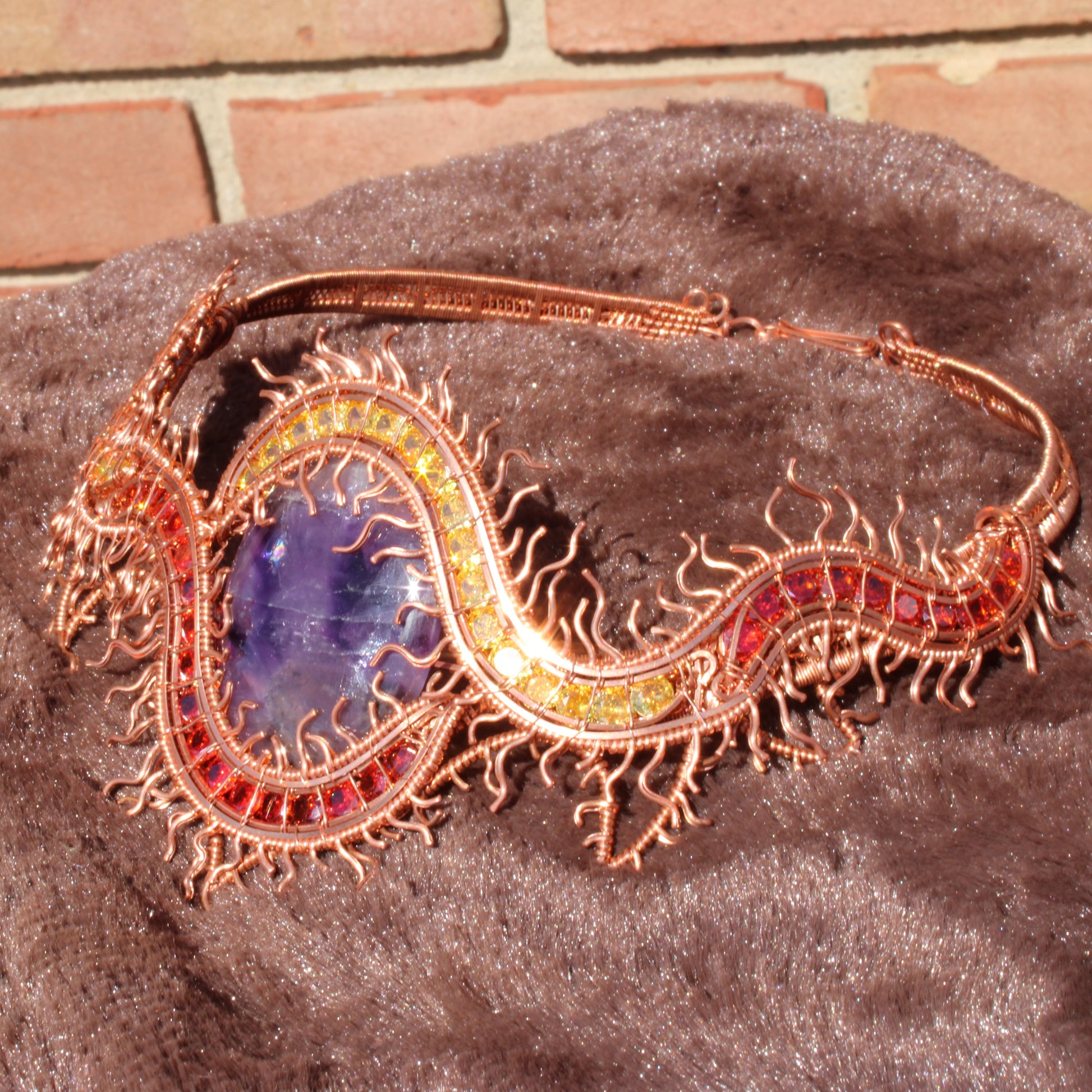 Centipede Choker Necklace Gothic Fantasy Wire Wrapped Jewelry with vibrant colors and unique design