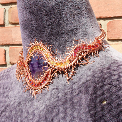 Centipede Choker Necklace Gothic Fantasy Wire Wrapped Jewelry featuring colorful wire and unique design
