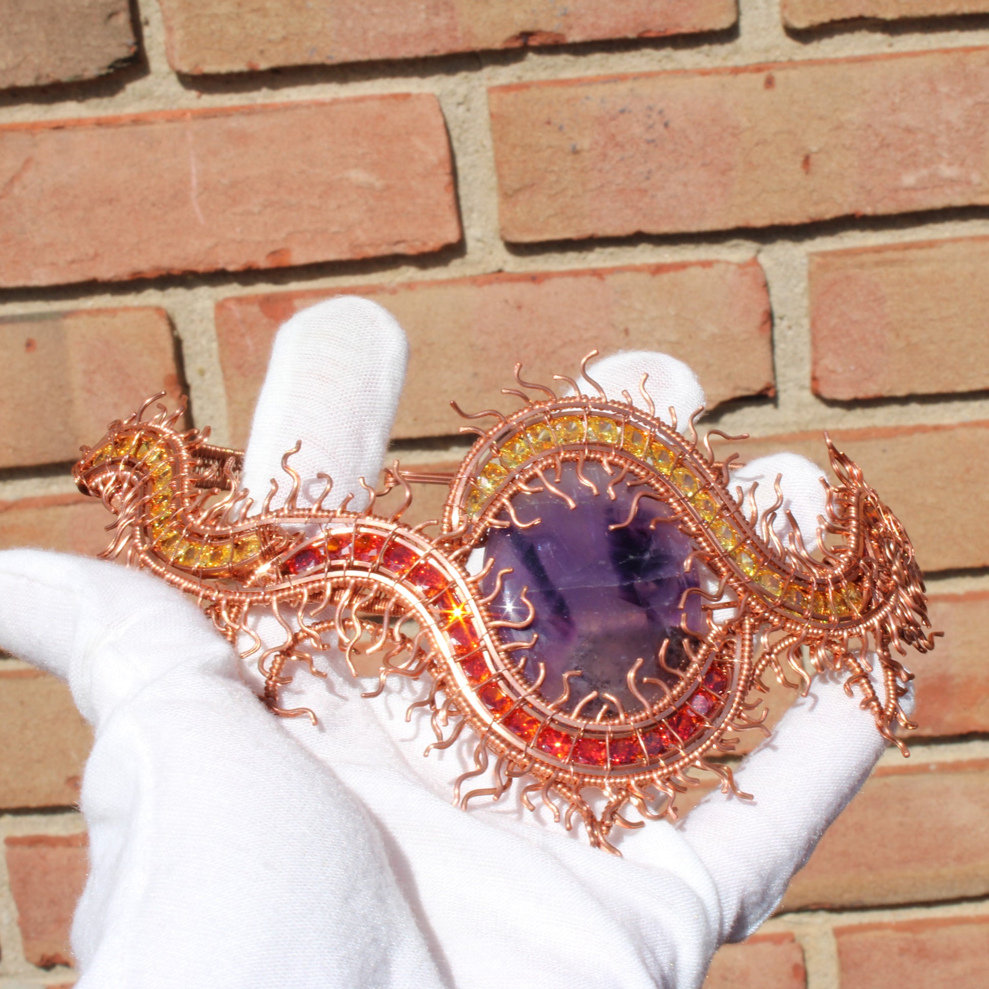 Unique Centipede Choker Necklace Gothic Fantasy Wire Wrapped Jewelry displayed on a gloved hand