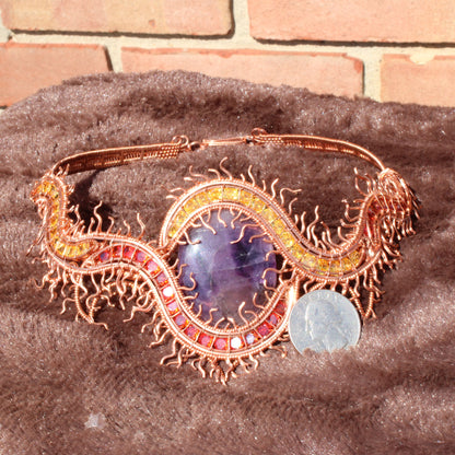 Centipede Choker Necklace Gothic Fantasy Wire Wrapped Jewelry with Colorful Stones and Amethyst Centerpiece