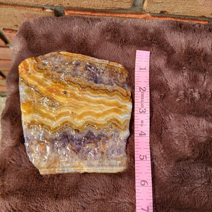 Unique Crazy lace amethyst slab with vibrant layers for home decor from Different Branches Crystal Gift Shop