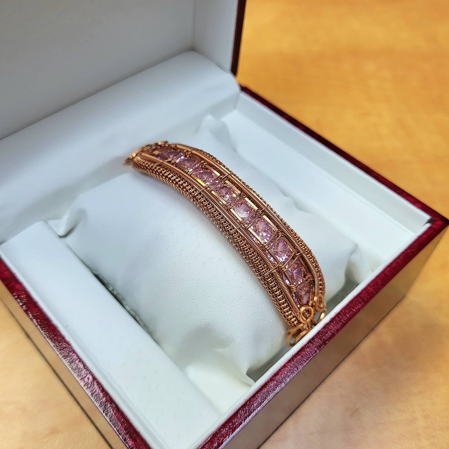 Cubic zirconia bracelet displayed in an elegant jewelry box with plush lining