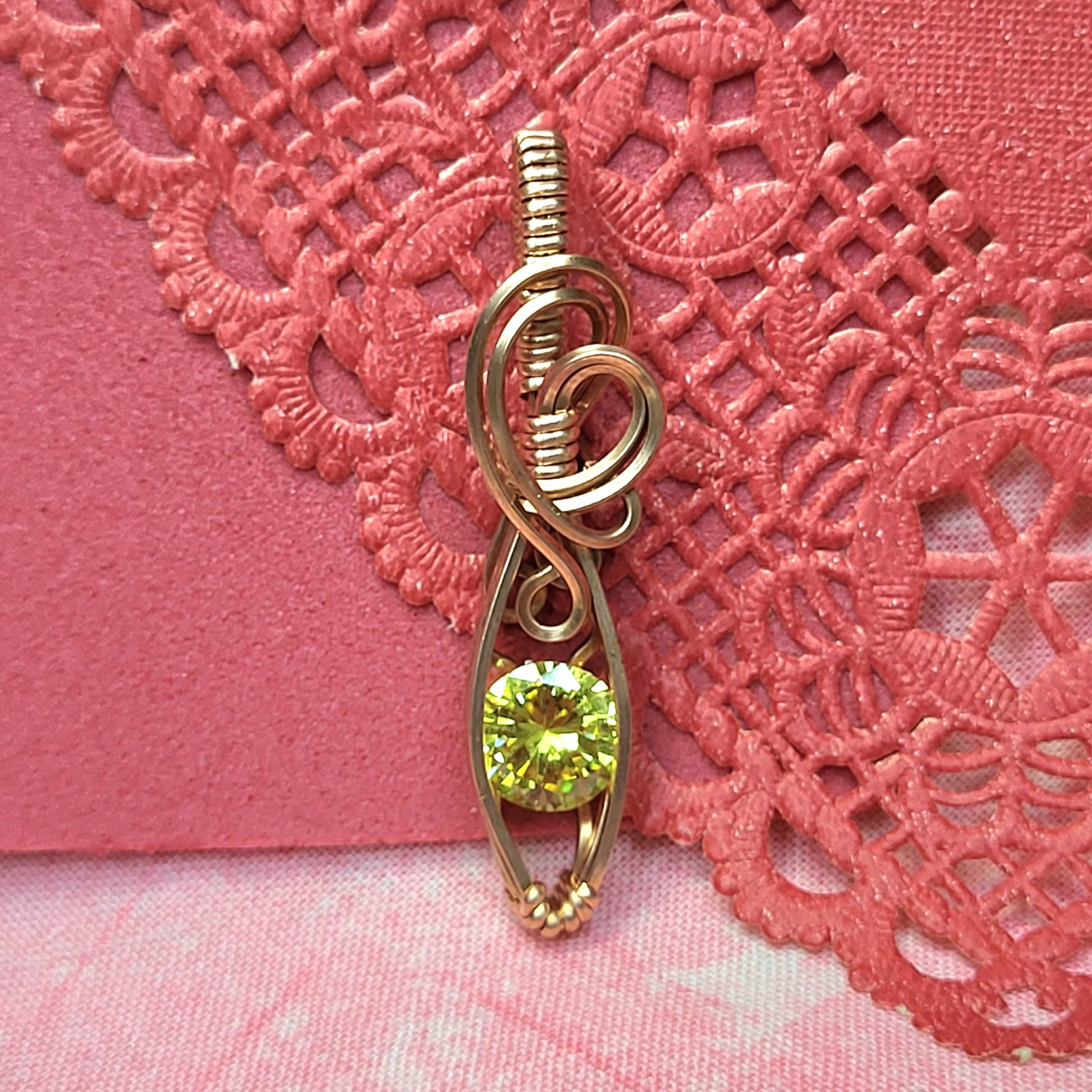 Handcrafted Jewelry Pendant with Cubic Zirconia Yellow Stone and Unique Wire Design