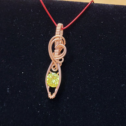 Unique Copper Wire Necklace featuring a Cubic Zirconia Yellow Gemstone for a Dazzling Look