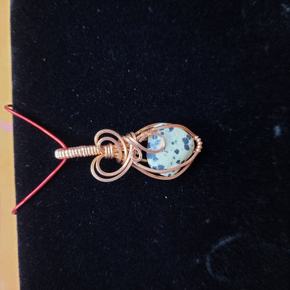 Handcrafted Copper Wire Wrapped Pendant featuring Dalmation Jasper Stone for Unique Jewelry