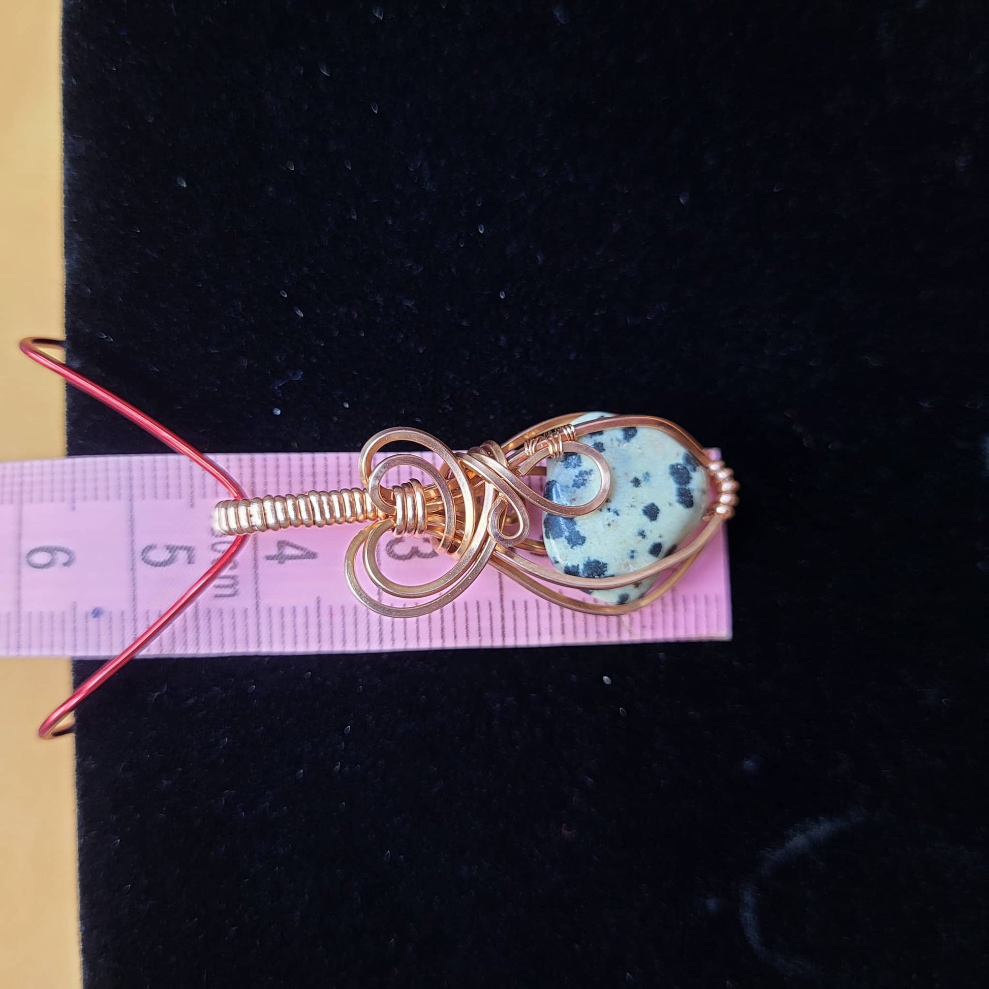 Wire-Wrapped Dalmation Jasper Pendant with Unique Design and Adjustable Necklace Chain
