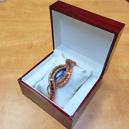 Evil eye sodalite bracelet displayed in a luxurious wooden gift box for protection and style