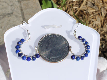 Faceted Bead Earrings - Peridot, garnet, lapis - Made to order displayed with a quarter for size comparison