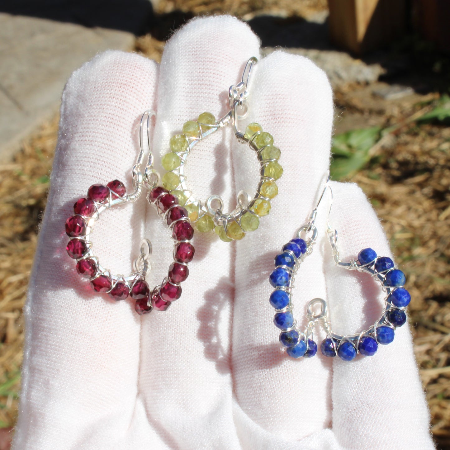 Faceted Bead Earrings - Peridot, garnet, lapis - Made to order showcasing vibrant colored beads