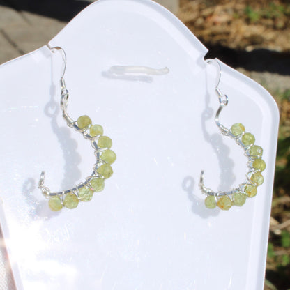 Faceted Bead Earrings - Peridot made to order with silver wire detailing, showcasing a vibrant design