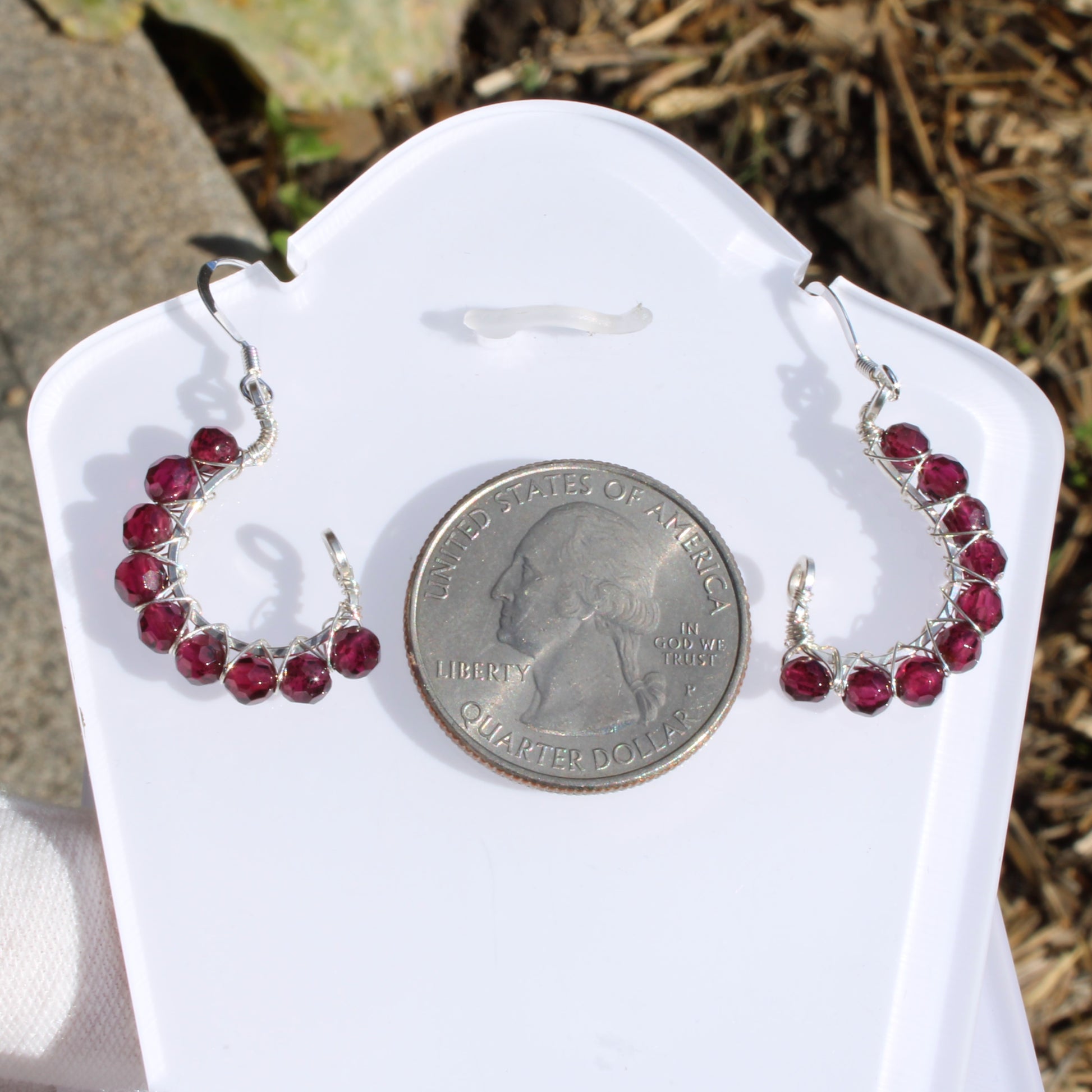 Faceted Bead Earrings - Peridot, garnet, lapis - Made to order with a silver design and garnet beads