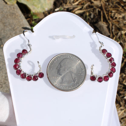 Faceted Bead Earrings - Peridot, garnet, lapis - Made to order with a silver design and garnet beads