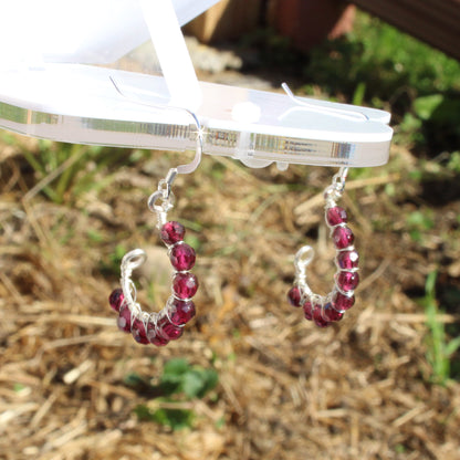 Made to order Faceted Bead Earrings in Peridot, garnet, and lapis showcasing vibrant colors and delicate design