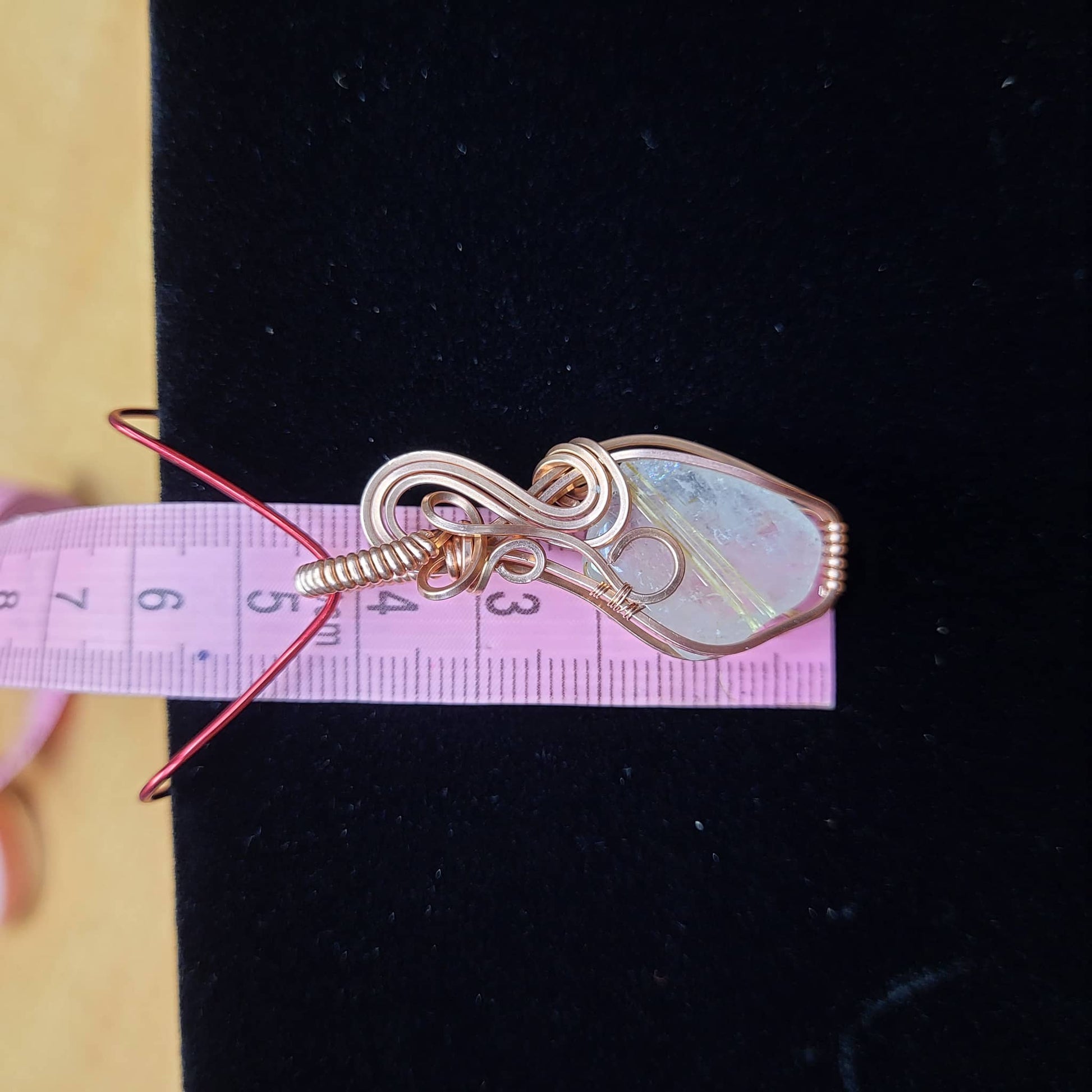 Handcrafted Gold Rutile Quartz Pendant with Copper Wire Wrap for Unique Jewelry Design