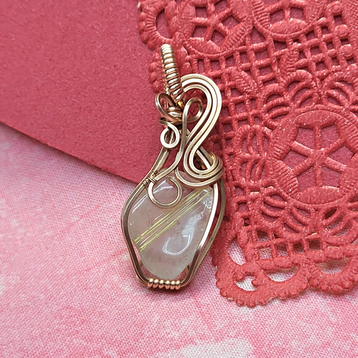 Elegant Gold Rutile Quartz Pendant in Wire Wrap Design Perfect for Unique Jewelry Lovers
