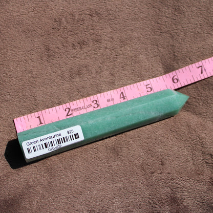 Green Aventurine tower with smooth surface, measuring approximately eight inches in length