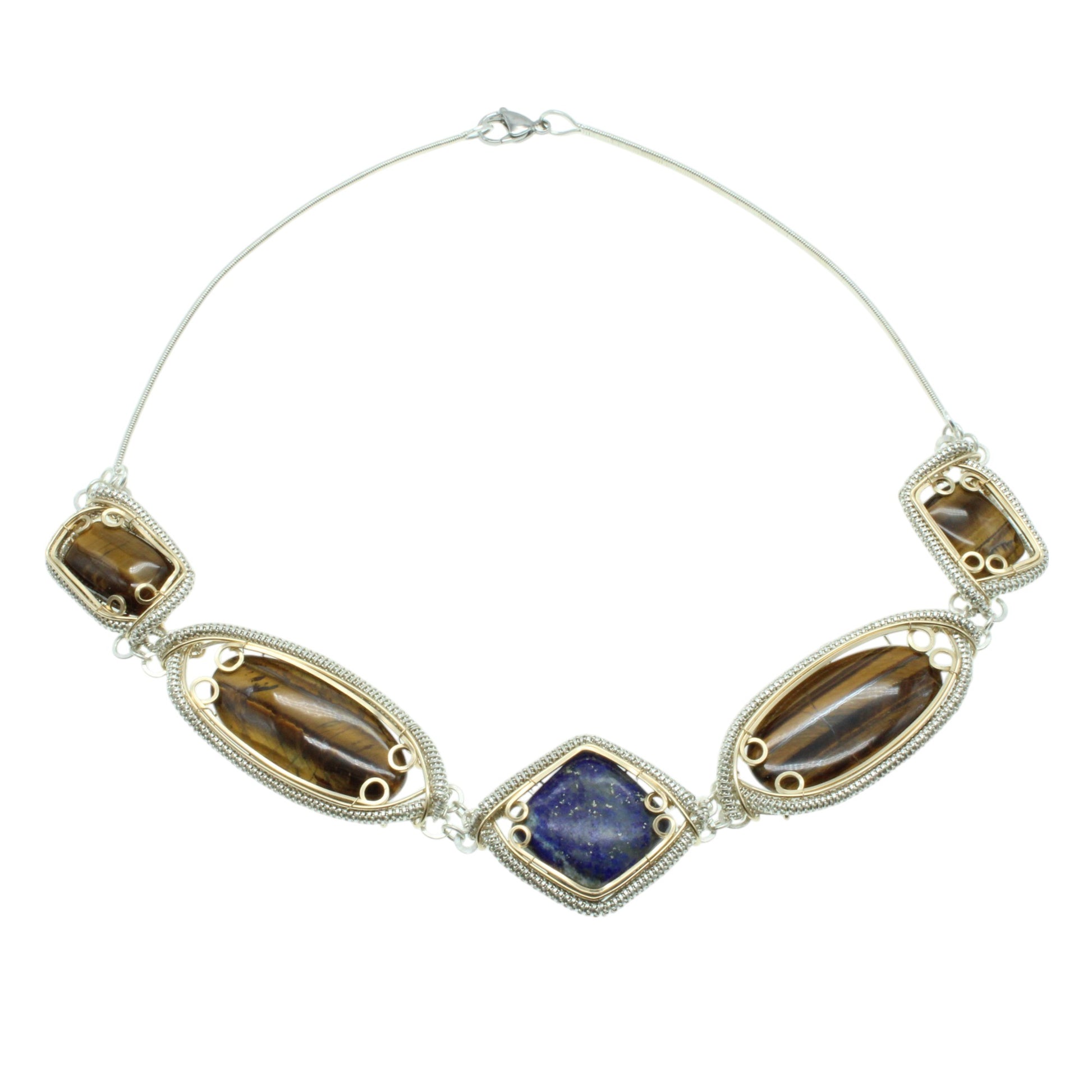 Handcrafted sterling silver necklace featuring unique gemstones in an elegant design