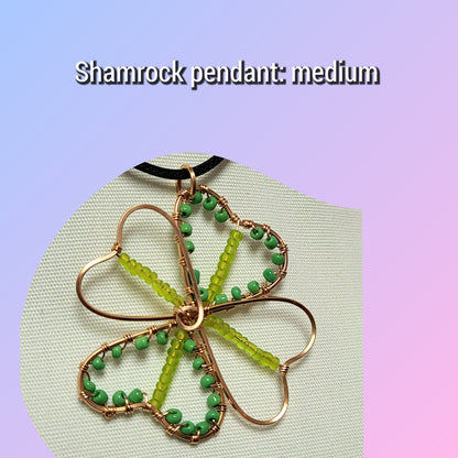 Shamrock pendant crafted with green beads, ideal for Jewelry Making Classes Fall 2025 participants.