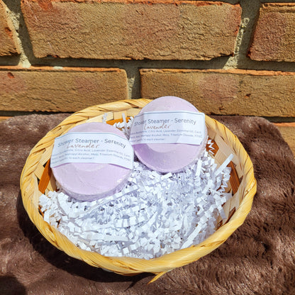 Made Natural Lavender Shower Steamer in a basket, perfect for a calming shower experience
