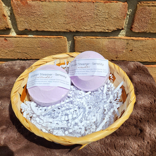 Made Natural Lavender Shower Steamer in a basket, perfect for a calming shower experience