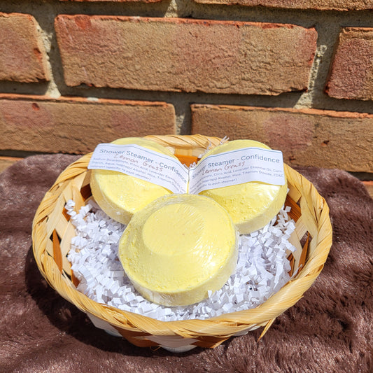Lemongrass Shower Steamer set in a decorative basket for a refreshing spa-like experience