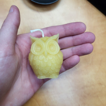 Little beeswax owl candle crafted in a detailed owl shape, perfect for cozy decoration
