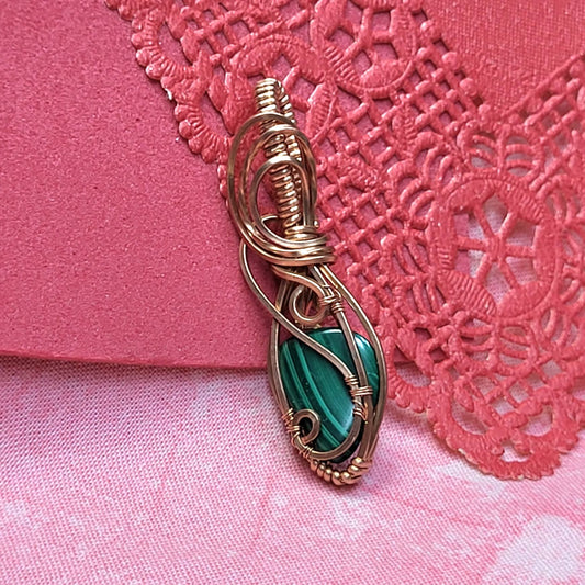 Handcrafted Malachite Wire-Wrapped Pendant with Copper Accents for Unique Jewelry Lovers