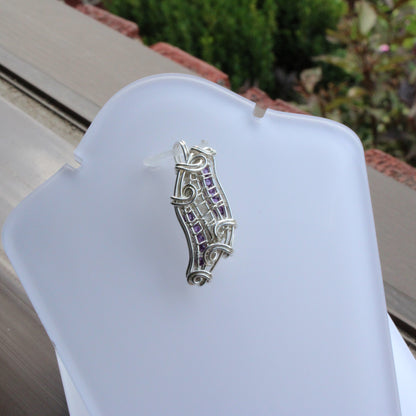 Moonstone, Amethyst, Sterling silver Pendant featuring intricate wire design and elegant gemstone accents