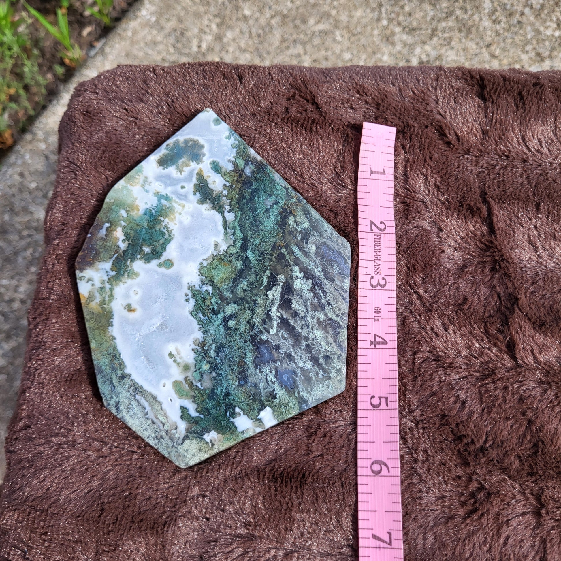 Unique Moss Agate Slab in Hexagonal Shape for Home Decor and Crystal Collectors