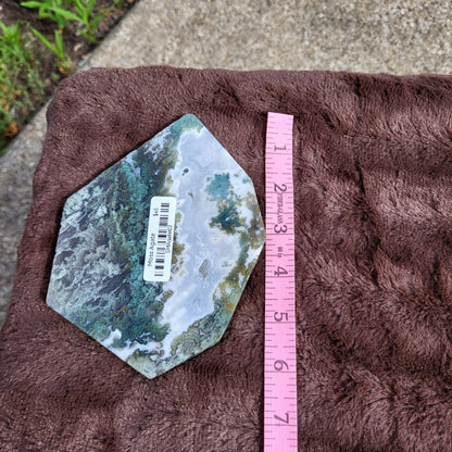 Moss Agate Slab featuring earthy green tones and unique patterns, perfect for home decor or gifts