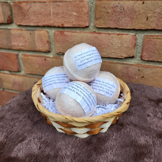 Basket of Made Natural Bath Bombs with Natural Color Lavender, Rose Geranium & Vanilla for Relaxation
