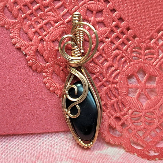 Handcrafted Copper Wire Pendant with Obsidian Gemstone, Elegant Design for Unique Jewelry Lovers