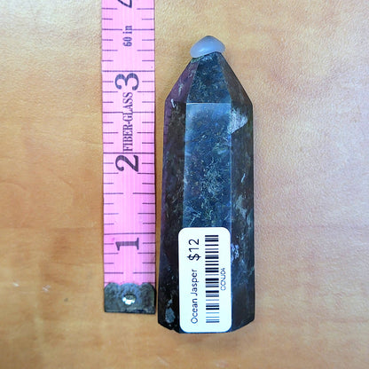 Ocean jasper tower with smooth surface and pointed top, perfect for home decor or meditation