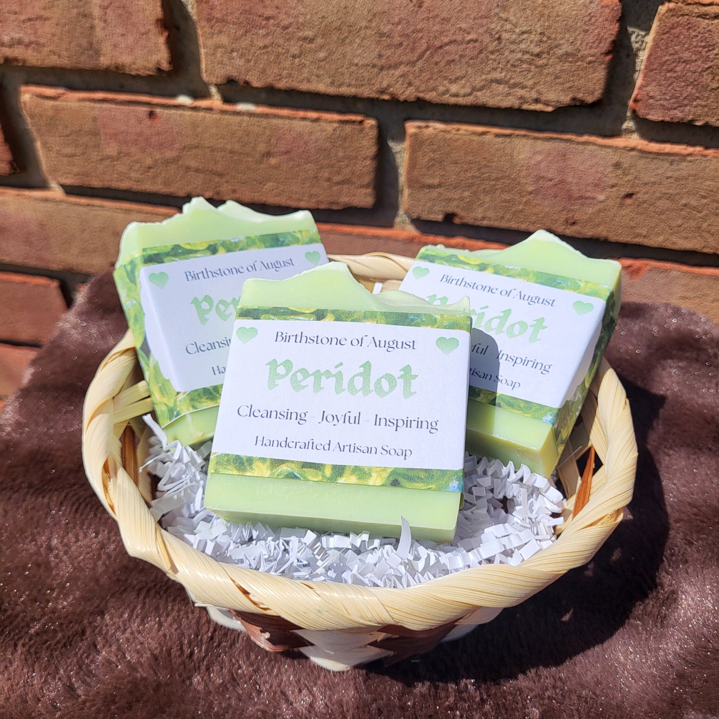 Herbal Boutique Peridot Crystal Inspired Soap in Lemon scent, handcrafted artisan soap with vibrant green layers