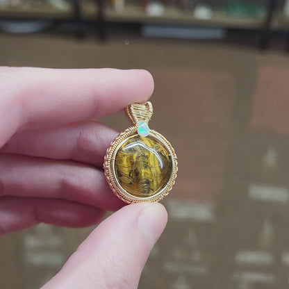 Tiger eye Etheopian Opal 14k yellow and rose gold fill pendant