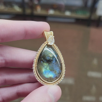 Rainbow Moonstone & Labradorite 14k Gold fill pendant