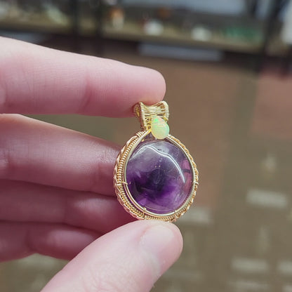 Amethyst Etheopian Opal 14k yellow and rose gold fill pendant