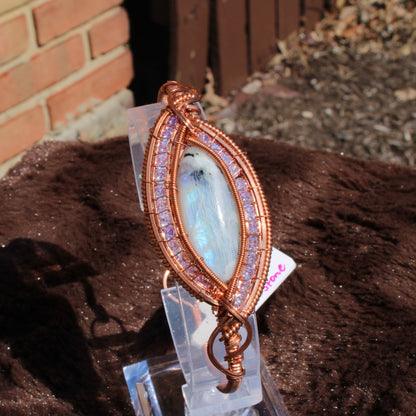 Rainbow moonstone cz bracelet with a unique wire design and shimmering crystals for elegant style