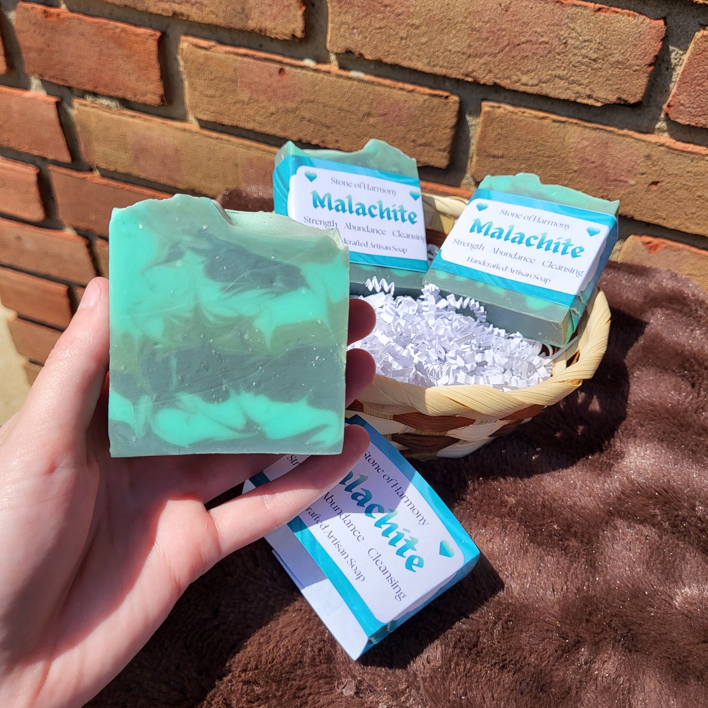 Malachite Crystal Inspired Soap | Cedarwood, Sweet Orange & Eucalyptus | Handmade Artisan Soap | Strength & Abundance Gift