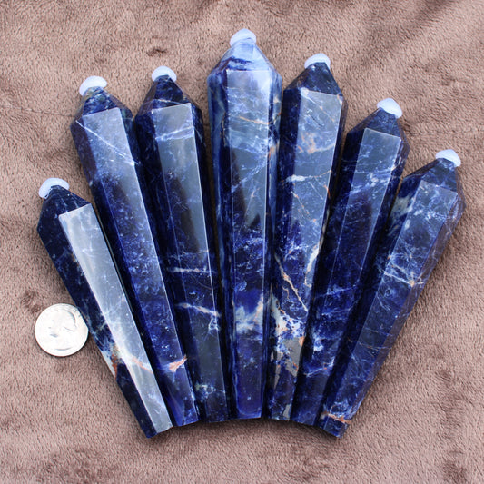 Set of polished Sodalite Wand crystals with deep blue and white patterns from Different Branches LLC