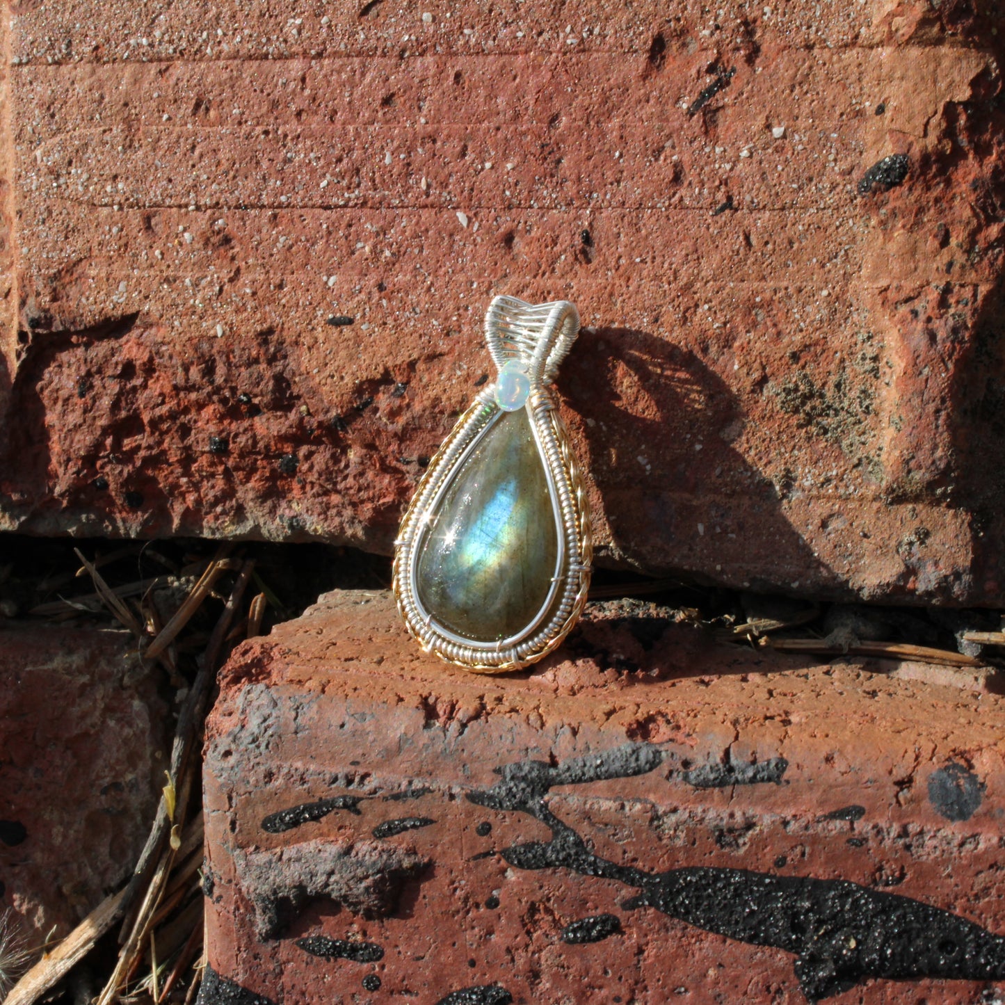 Sterling Silver Labradorite Ethiopian Opal Tear Drop Pendant highlighting its unique stone details