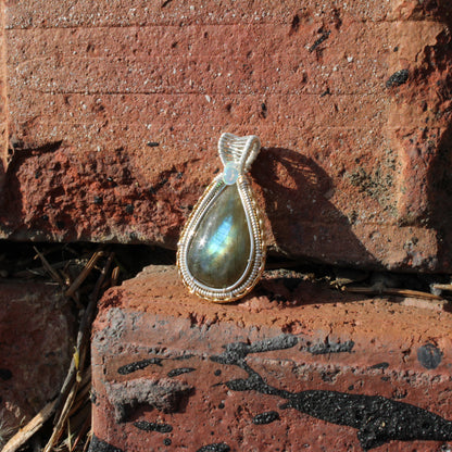 Sterling Silver Labradorite Ethiopian Opal Tear Drop Pendant highlighting its unique stone details