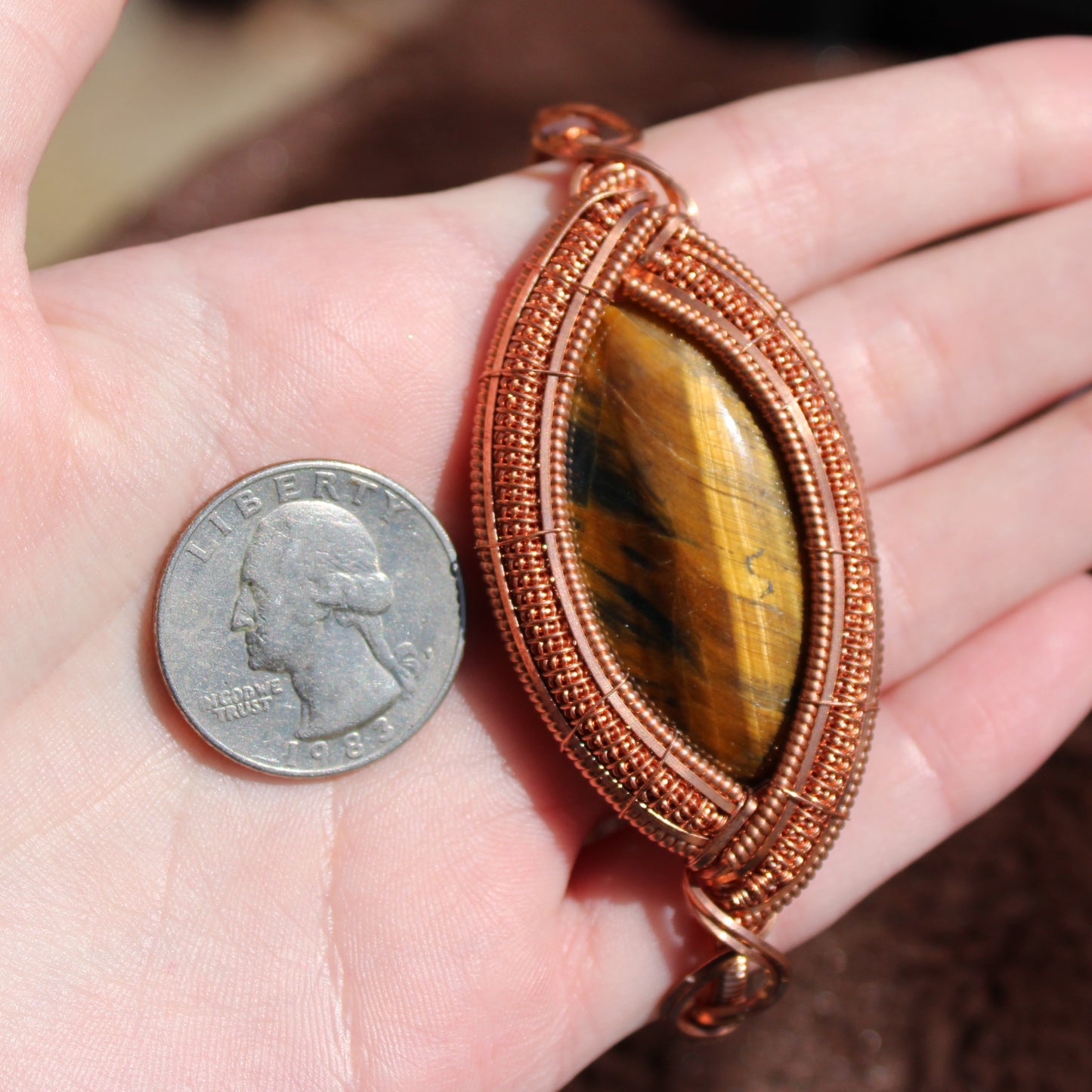 Handcrafted Tiger Eye Bracelet with Copper Wire Wrap and Unique Stone Design
