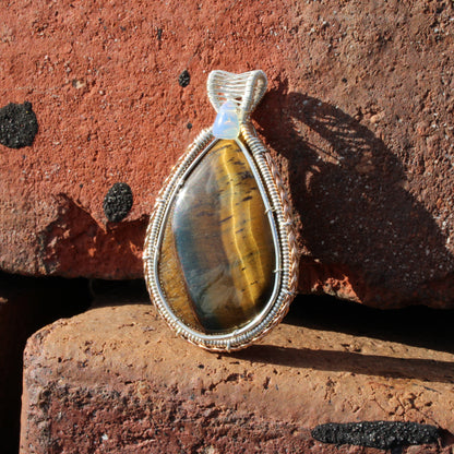 Tiger eye, Ethiopian opal sterling silver pendant beautifully crafted for unique jewelry lovers