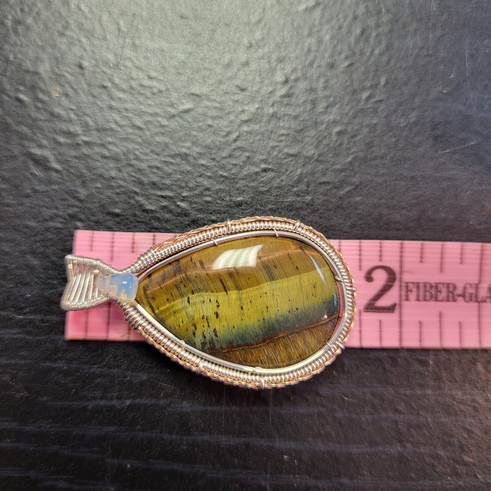 Tiger eye, Ethiopian opal sterling silver pendant with a unique polished finish and intricate design